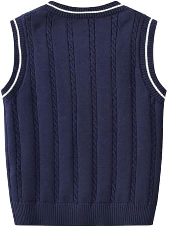 Boys Girls Knit Vest 100% Cotton Kids V Neck Sweater Tank Top School Uniform Sleevelss Jumper Girls Boys Knitwear Pullover Sweater Vest Age 2-10 Years
