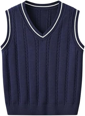 Boys Girls Knit Vest 100% Cotton Kids V Neck Sweater Tank Top School Uniform Sleevelss Jumper Girls Boys Knitwear Pullover Sweater Vest Age 2-10 Years