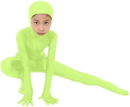 Boys Girls Open Face Spandex Suit Halloween Bodysuit Unisex Kids Stretch Plain Unitard Child Cute Festival Full Body Suit C