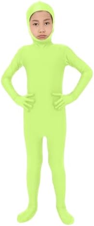 Boys Girls Open Face Spandex Suit Halloween Bodysuit Unisex Kids Stretch Plain Unitard Child Cute Festival Full Body Suit C