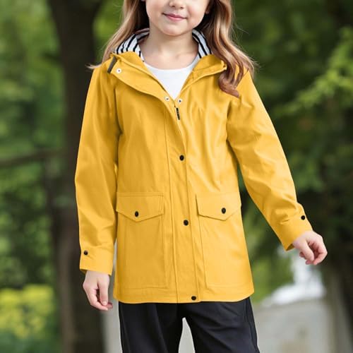 Boys Girls Rain Jacket Waterproof Windbreaker Lightweight Rain Jackets With Pockets Packable Raincoats For Kids With Hood Solid Full Zip Button Down Rain-Coats Preppy Clothes