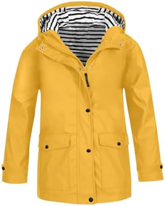 Boys Girls Rain Jacket Waterproof Windbreaker Lightweight Rain Jackets with Pockets Packable Raincoats for Kids with Hood Solid Full Zip Button Down Rain-Coats Preppy Clothes