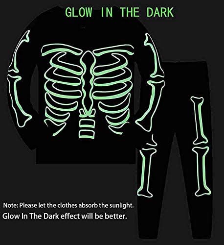 Boys Halloween Pyjamas Glow In The Dark Skeleton Bones Costumes For Girls Cotton Nightwear Toddler Clothes Sleepwear Unisex Kids 2 Piece Outfit Pjs Sets 1-12 Years
