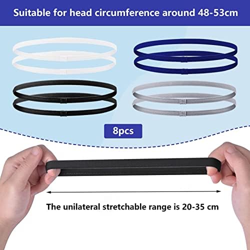 Boys Headband For Kids With Non-Slip Inner Silicone Ring 8 PCS Nylon & Silicone Circumference 7.87" Sports Headband With Nylon Sweat Resistance Suitable For All Recreational Sports