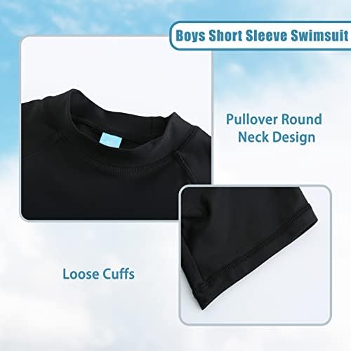 Boys Short Sleeve Swimsuit Kids Rash Guard Child Quick Dry Swim Shirts Boys Rash Vest Age 4-16