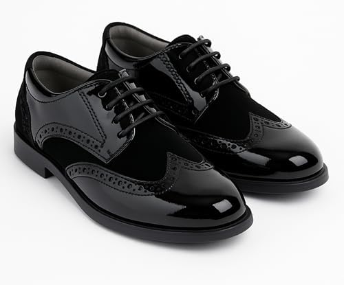 Boys Suede Patent Dress Shoes Lace Up Brogue Formal Wedding Footwear