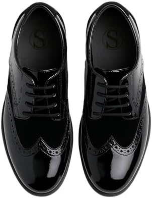 Boys Suede Patent Dress Shoes Lace Up Brogue Formal Wedding Footwear