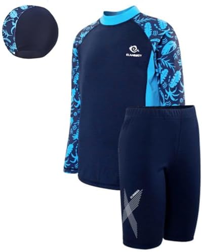 Boys Swimming Costume Rash Guard Swimsuits Set 3 Piece Long Sleeve Swim Shirts Quick Dry Bathing Suits with Trunks