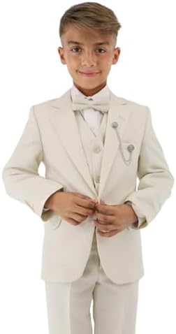 Boys Textured 8-Piece Formal Suit - Slim Fit Set for Pageboy Wedding Communion Ages 1-16