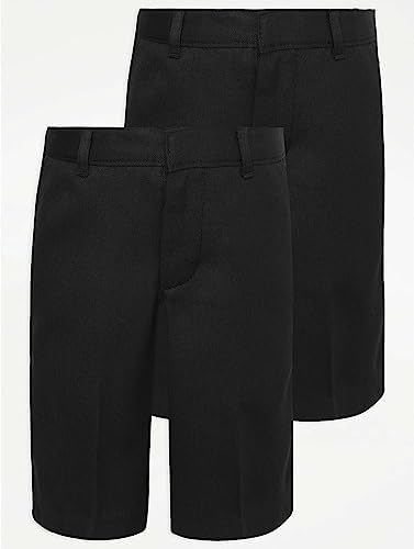 Boys Twin-Pack School Shorts - Adjustable Waist - Black Grey Navy - Ages 2-14y