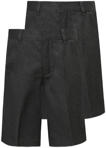 Boys Twin-Pack School Shorts - Adjustable Waist - Black Grey Navy - Ages 2-14y