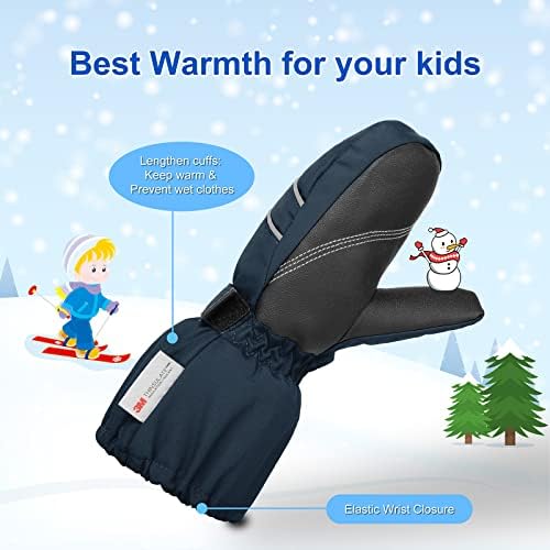 BQA Kids Ski Mittens Toddler Winter Snow Thinsulate Waterproof Mittens With String For Boys Girls