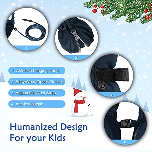 BQA Kids Ski Mittens Toddler Winter Snow Thinsulate Waterproof Mittens With String For Boys Girls