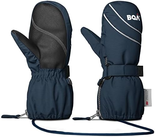 BQA Kids Ski Mittens Toddler Winter Snow Thinsulate Waterproof Mittens with String for Boys Girls
