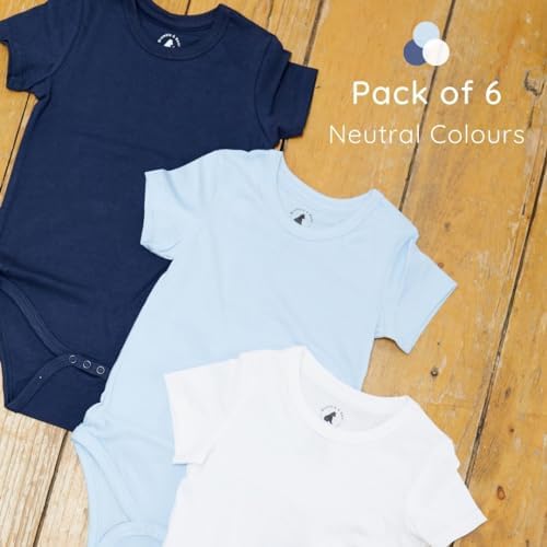 Bramble & Bear (3/6 Pack) Short Sleeve Baby Vests - Organic Cotton Unisex Baby Bodysuit Vests For 0-3 Years - Comfortable Bodysuits For Boys & Girls - Soft Cosy Cute