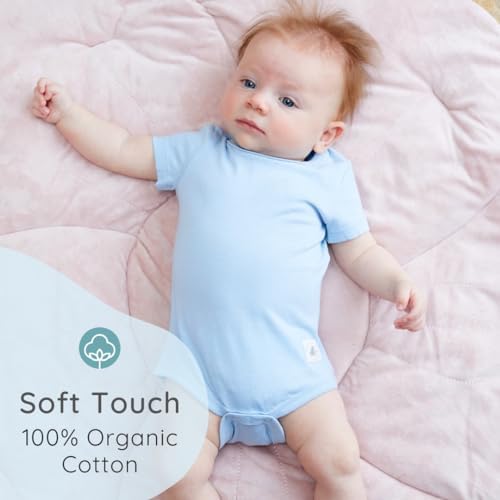 Bramble & Bear (3/6 Pack) Short Sleeve Baby Vests - Organic Cotton Unisex Baby Bodysuit Vests For 0-3 Years - Comfortable Bodysuits For Boys & Girls - Soft Cosy Cute