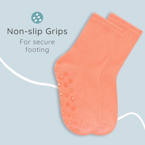 Bramble & Bear 6/12 Pack Unisex Baby Grip Socks - Non-Slip Baby Socks With Soft Cotton Construction - Assorted Blues & Pinks For Ages 0-5 Years - Comfortable Flexible Breathable