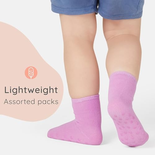 Bramble & Bear 6/12 Pack Unisex Baby Grip Socks - Non-Slip Baby Socks With Soft Cotton Construction - Assorted Blues & Pinks For Ages 0-5 Years - Comfortable Flexible Breathable