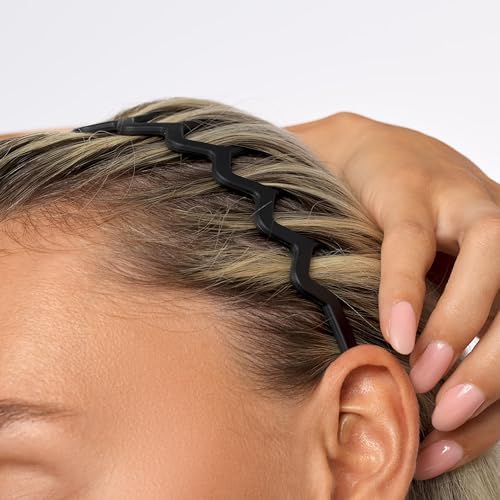 Brushworks Neutral Zig Zag Headbands – 3 Pack Stylish Wavy Hair Bands For Women & Girls Comfortable Non-Slip Everyday Hair Accessories