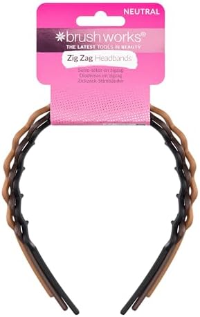 Brushworks Neutral Zig Zag Headbands – 3 Pack Stylish Wavy Hair Bands for Women & Girls Comfortable Non-Slip Everyday Hair Accessories