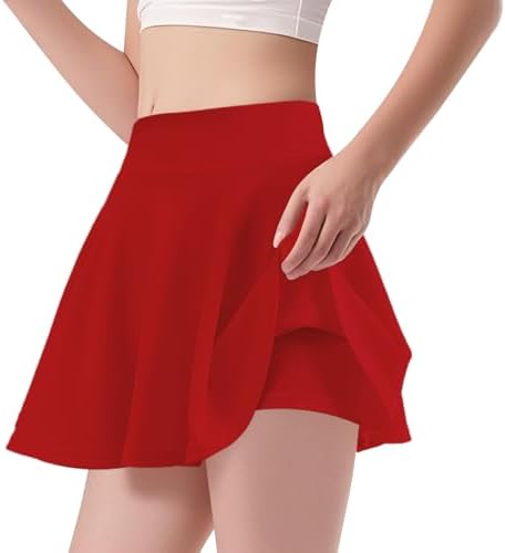 Bryndo Girls High Waisted Stretch Flippy Skater Skirt with Built-in Safety Shorts Flared Pleated School Skirt Casual Dance Gym Skirt