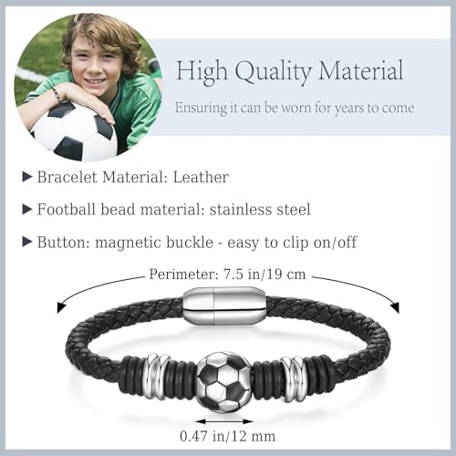 Bsoepnr Football Gifts For Boys Football Bracelet For Son Grandson Brother Nephew Him Friend Boyfriend Teenage Boys Leather Bracelet Gifts For Birthday Christmas Graduation Valentines