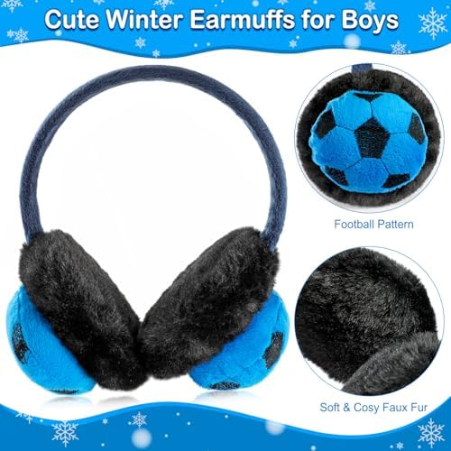 BTHRORO Boys Ear Muffs Cute Football Earmuffs Fluffy Ear Cover For Winter Outdoor Warm Ear Warmers Skiing Accessories Gifts For Kids