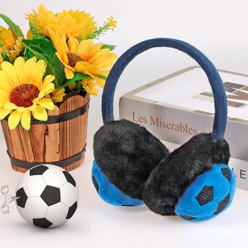 BTHRORO Boys Ear Muffs Cute Football Earmuffs Fluffy Ear Cover For Winter Outdoor Warm Ear Warmers Skiing Accessories Gifts For Kids