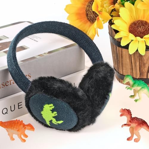 BTHRORO Ear Muffs Kids Cute Dinosaur Earmuffs Adjustable Knit Ear Warmers Soft Plush Winter Warm Ear Covers For Boys Girls