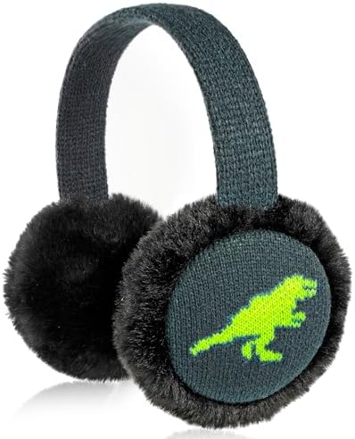 BTHRORO Ear Muffs Kids Cute Dinosaur Earmuffs Adjustable Knit Ear Warmers Soft Plush Winter Warm Ear Covers For Boys Girls