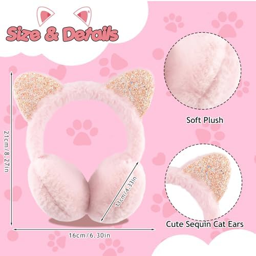BTHRORO Kids Ear Muffs For Winter Cute Cat Earmuffs Plush Warm Ear Muffs Winter Accessories For Women Girls Outdoor Ear Covers