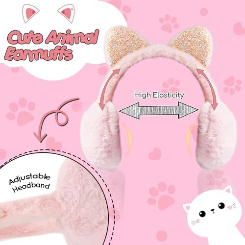 BTHRORO Kids Ear Muffs For Winter Cute Cat Earmuffs Plush Warm Ear Muffs Winter Accessories For Women Girls Outdoor Ear Covers