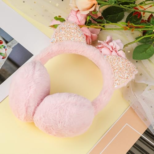 BTHRORO Kids Ear Muffs For Winter Cute Cat Earmuffs Plush Warm Ear Muffs Winter Accessories For Women Girls Outdoor Ear Covers