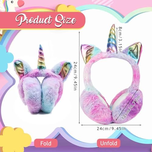 BTHRORO Unicorn Earmuffs For Kids Foldable Ear Muffs Cute Winter Warm Ear Warmer Plush Ear Covers For Indoor And Outdoor