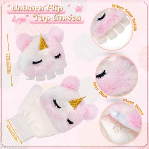 BTHRORO Unicorn Winter Ear Muffs Gloves Set For Girls Cute Cartoon Winter Earmuffs Plush Mitten For Kids Warmer Outdoor Accessories