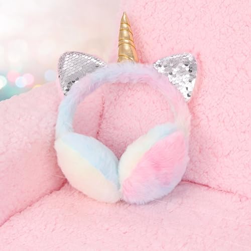 BTHRORO Unicorn Winter Earmuffs For Kids Cute Warm Ear Muffs Portable Soft Plush Ear Warmers For Women Kids Girls