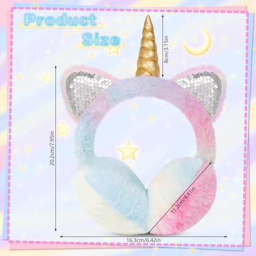 BTHRORO Unicorn Winter Earmuffs For Kids Cute Warm Ear Muffs Portable Soft Plush Ear Warmers For Women Kids Girls
