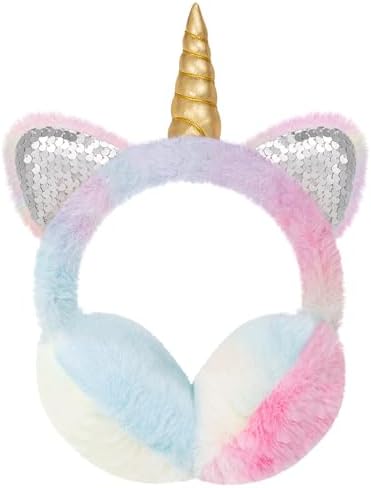 BTHRORO Unicorn Winter Earmuffs for Kids Cute Warm Ear Muffs Portable Soft Plush Ear Warmers for Women Kids Girls