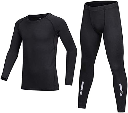 BUYKUD Kids' Girls Boys Long Sleeve Athletic Base Layer Compression Underwear Shirt & Tights Set Unisex