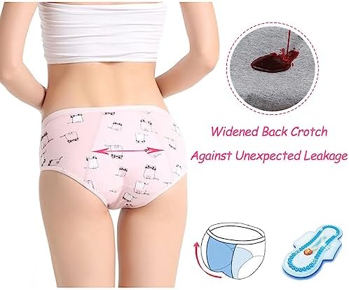 Bysion Teen Girls Cotton Menstrual Period Panties Soft Leak-proof Knickers Underwear For 8-18 Years Pack Of 5