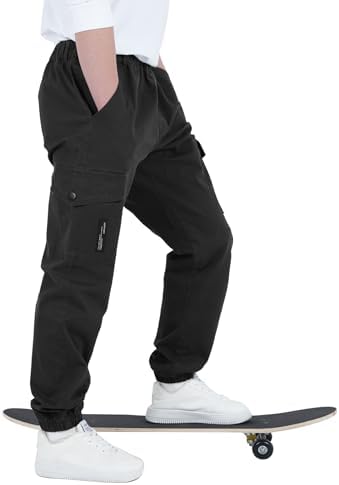 CAMLAKEE Kids Boys Elasticated Waist Slim Fit Cargo Joggers