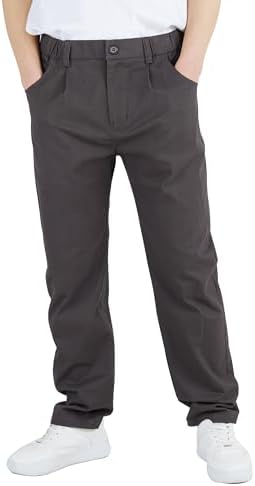 CAMLAKEE Kids Straight Leg Trousers Boys Chino School Pants Uniform Bottoms With Zipper Fly