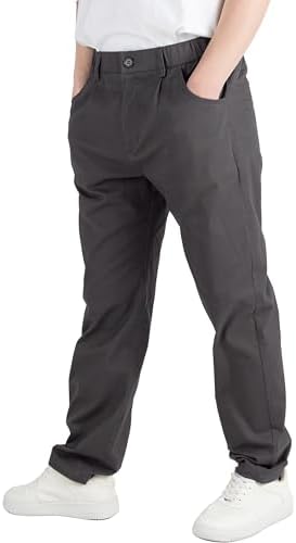 CAMLAKEE Kids Straight Leg Trousers Boys Chino School Pants Uniform Bottoms With Zipper Fly