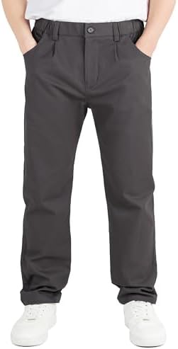 CAMLAKEE Kids Straight Leg Trousers Boys Chino School Pants Uniform Bottoms with Zipper Fly