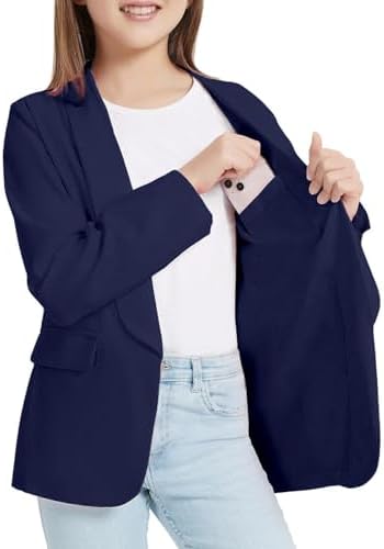 Cardigan Closure Formal Suit Jacket Open Front Inner Pocket For Kids Long Sleeve Shirt 1st Girl