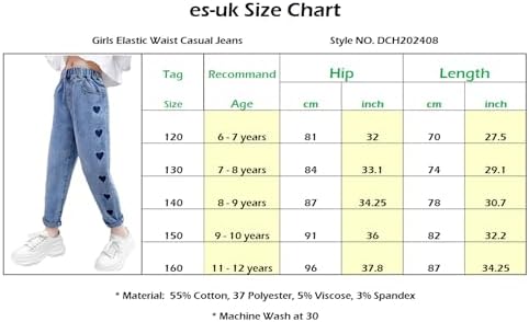 Casual Elastic Waist Girls Jeans With Back Pockets - Perfect Kids Jeans For Ages 6-12 Comfortable Girls Trousers For Everyday Wear