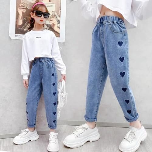 Casual Elastic Waist Girls Jeans With Back Pockets - Perfect Kids Jeans For Ages 6-12 Comfortable Girls Trousers For Everyday Wear
