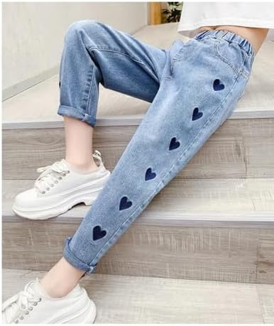 Casual Elastic Waist Girls Jeans With Back Pockets - Perfect Kids Jeans For Ages 6-12 Comfortable Girls Trousers For Everyday Wear