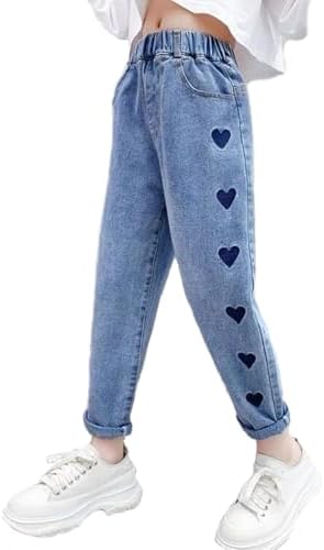 Casual Elastic Waist Girls Jeans with Back Pockets - Perfect Kids Jeans for Ages 6-12 Comfortable Girls Trousers for Everyday Wear