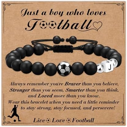 Casxyue Football Gifts For Boys Football Initial Bracelet for Teenage Boys Football Lovers Gifts Boys Jewellery Birthday Christmas Gifts For Boys